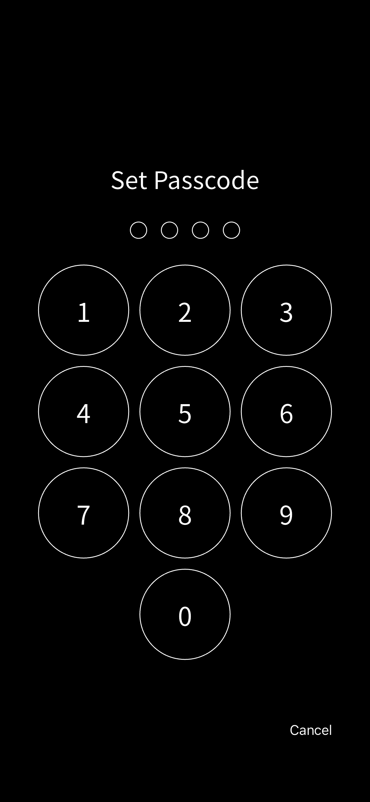 Englische iOS-Codeeinrichtung mit vier Stellen und Zifferntastatur